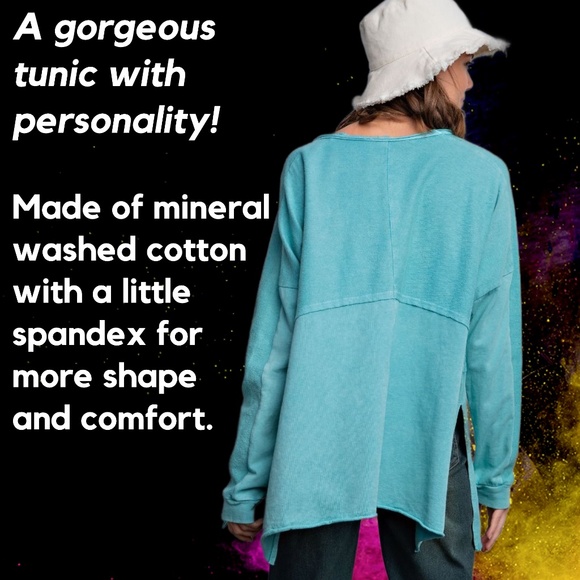 EASEL "The Good Life" Lightweight Terry Knit Tunic, High Side Slits, Raw Details - Picture 6 of 14